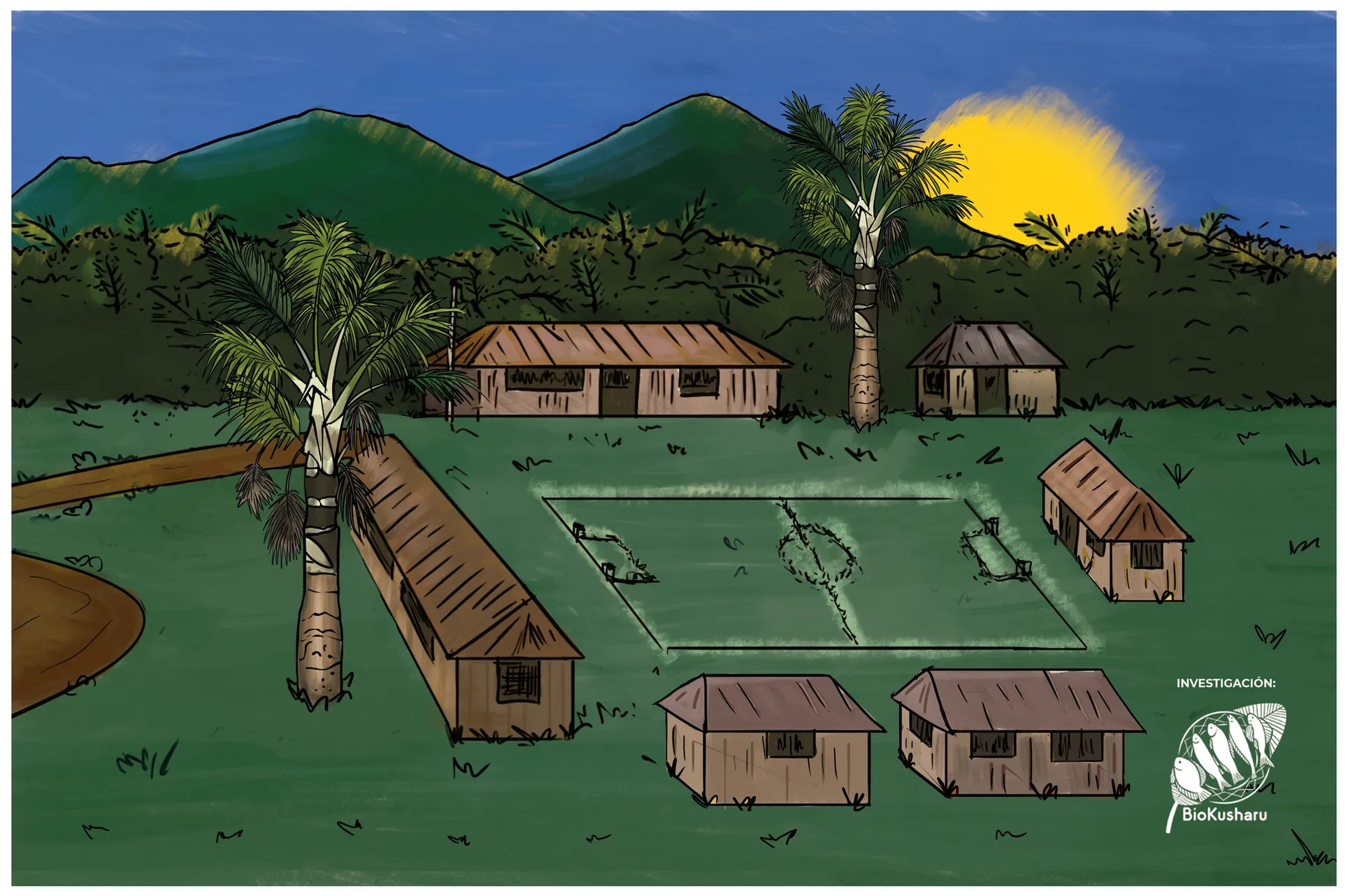 Ilustración de comunidad Shawi en la ceja de selva